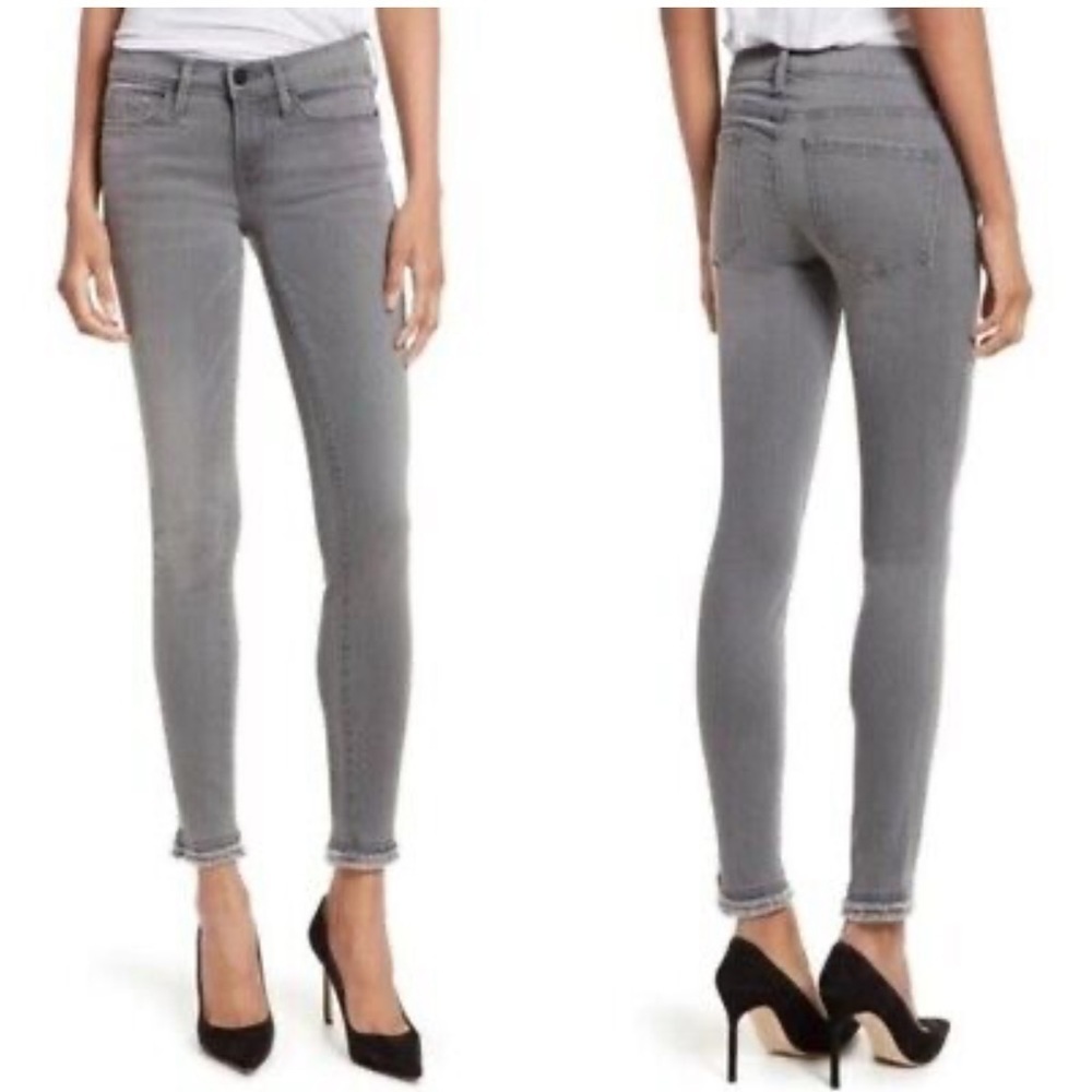 FRAME Le Skinny Jeans Maralago Wash Raw Frayed Released Hem Gray Sz 26